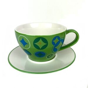 Starbucks Cup & Saucer Set 2006 Coffee Mug Christmas Holiday Green Blue Xmas